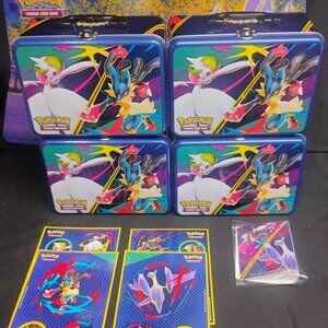 4 Pokemon Lunchbox Metal Tin Pencil Sewing Bead Craft Storage Container Mega Evo